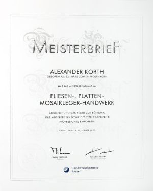 Meisterbrief von Alexander Korth