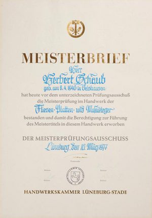 Meisterbrief Herbert Schaub